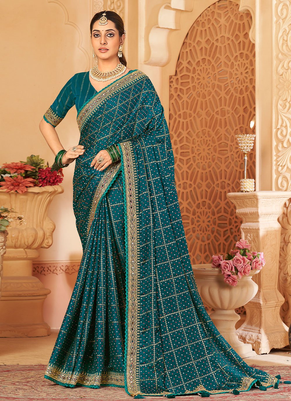 Contemporary Silk Morpeach Embroidered Saree