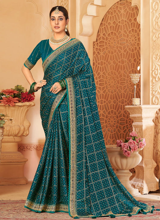 Contemporary Silk Morpeach Embroidered Saree