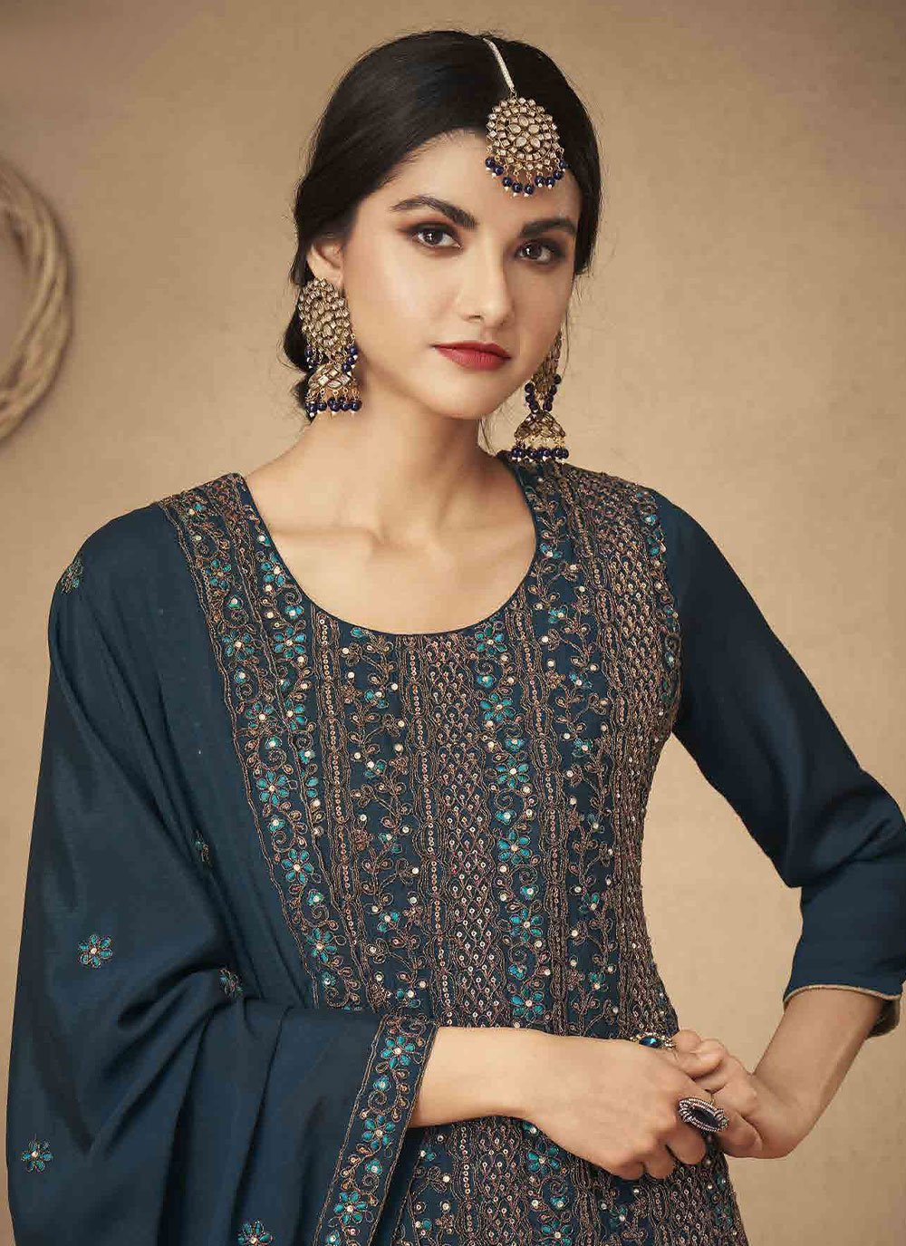 Trendy Suit Chinon Morpeach Embroidered Salwar Kameez