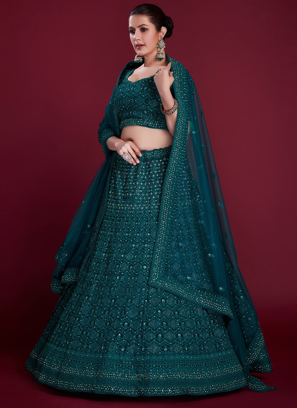 A Line Lehenga Georgette Morpeach Dori Work Lehenga Choli