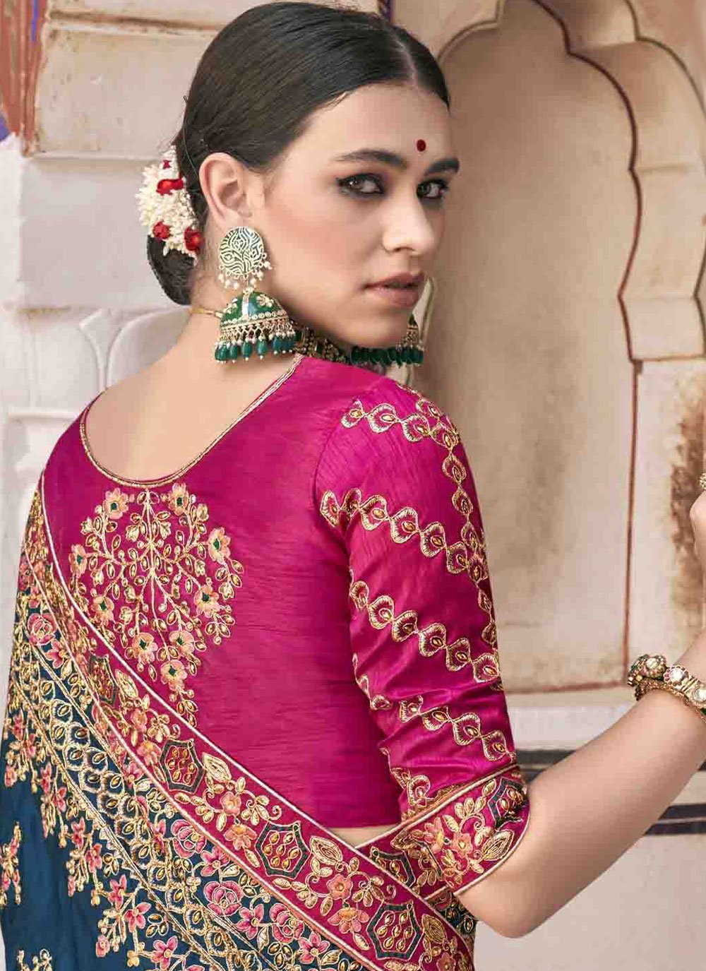 Contemporary Silk Viscose Morpeach Diamond Saree