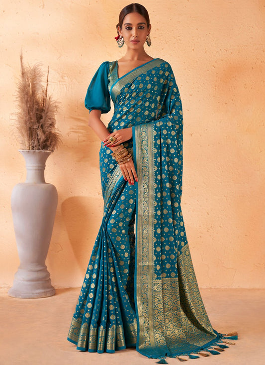 Contemporary Georgette Morpeach Weaving Saree