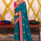 Contemporary Vichitra Silk Morpeach Embroidered Saree