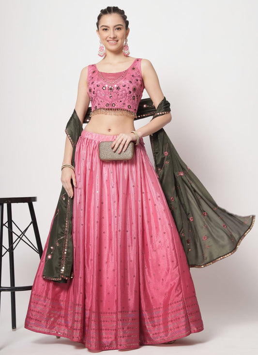 A Line Lehenga Chinon Silk Pink Mukesh Work Lehenga Choli