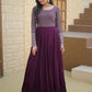 Gown Faux Georgette Burgundy Embroidered Gown