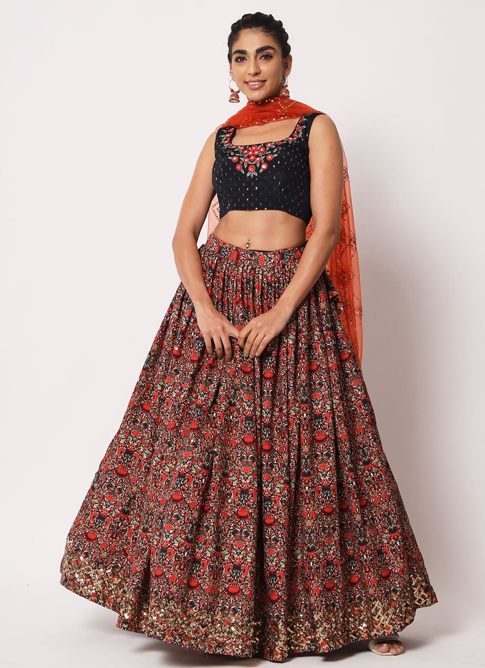 A Line Lehenga Art Silk Multi Colour Embroidered Lehenga Choli