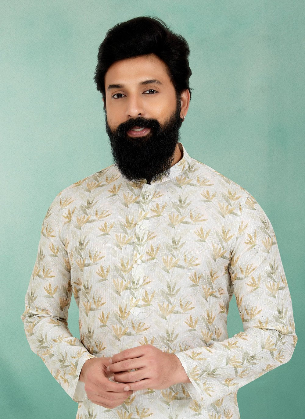 Kurta Pyjama Fancy Fabric Multi Colour Off White Digital Print Mens