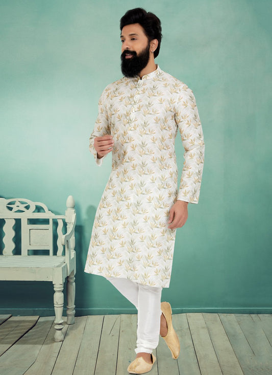 Kurta Pyjama Fancy Fabric Multi Colour Off White Digital Print Mens