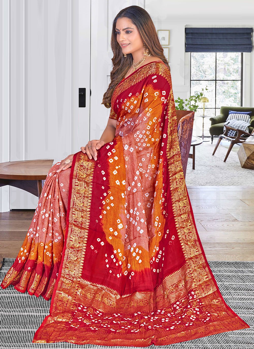 Trendy Saree Art Silk Multi Colour Bandhej Saree