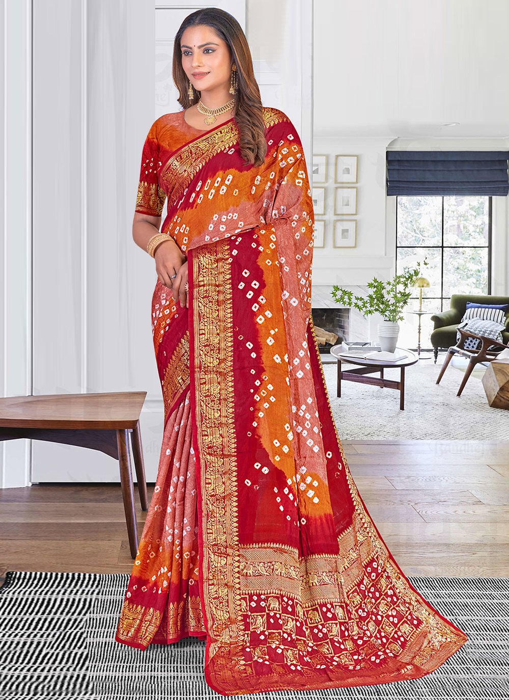 Trendy Saree Art Silk Multi Colour Bandhej Saree