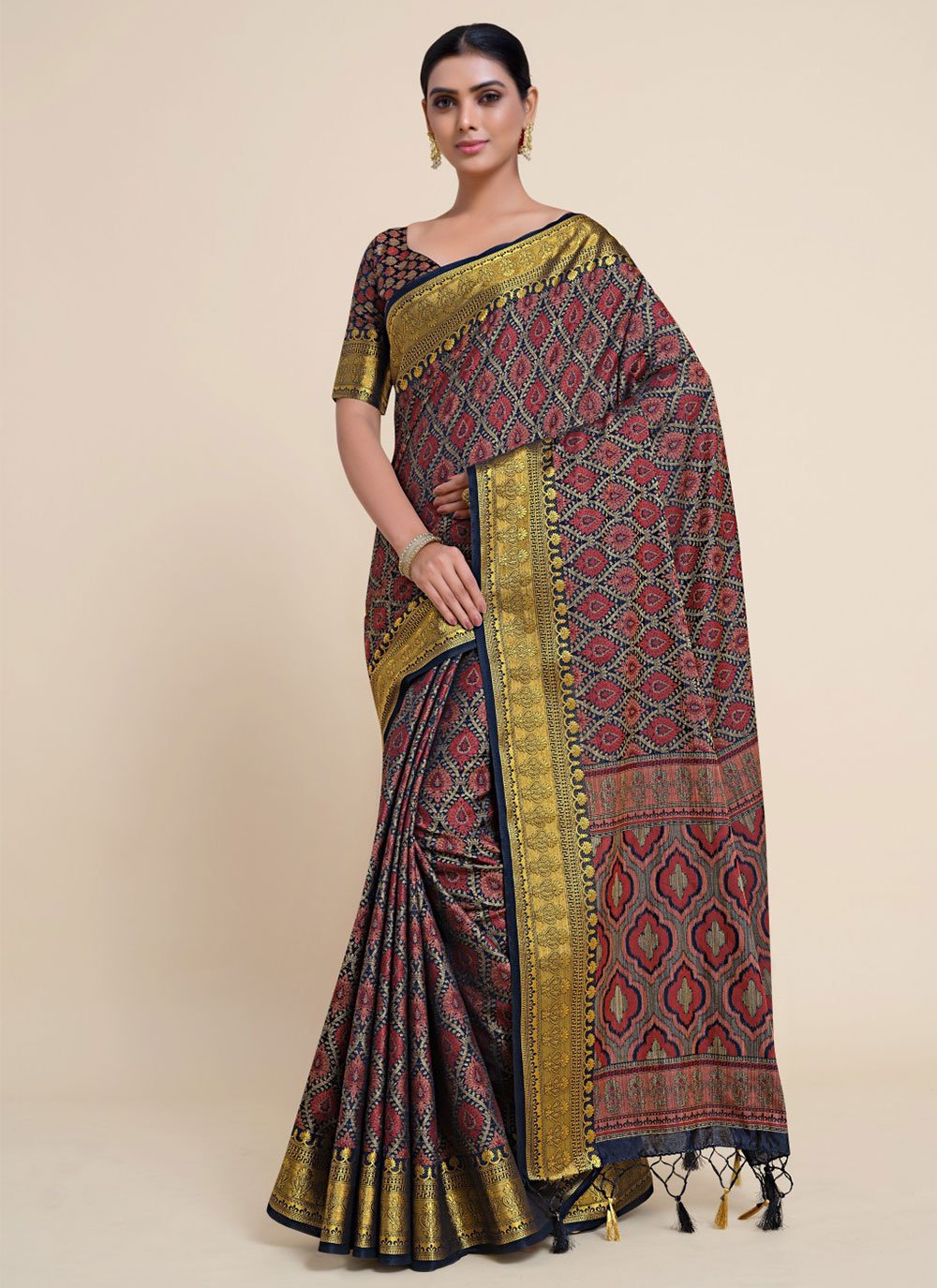 Trendy Saree Art Silk Uppada Silk Multi Colour Zari Saree