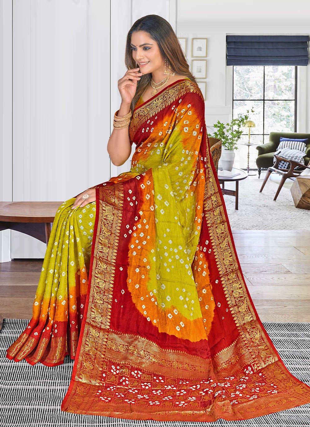 Classic Art Silk Multi Colour Bandhej Saree