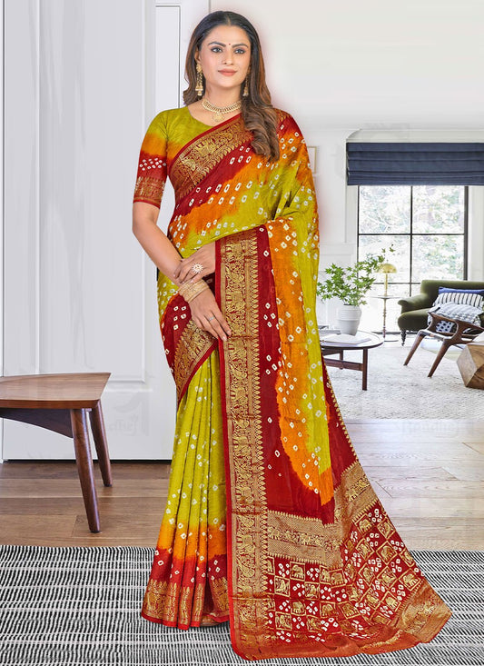 Classic Art Silk Multi Colour Bandhej Saree