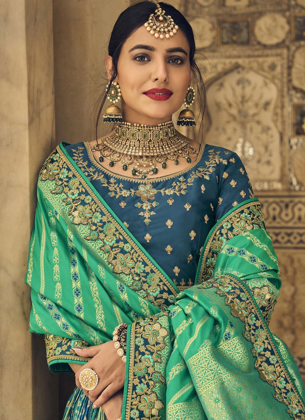 A Line Lehenga Banarasi Silk Multi Colour Embroidered Lehenga Choli