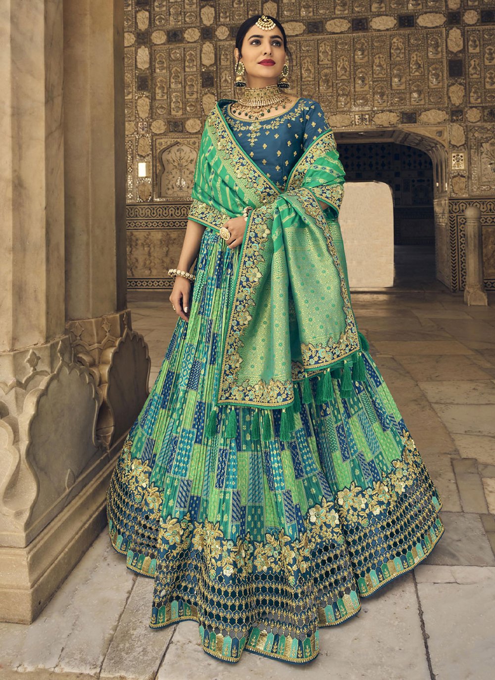 A Line Lehenga Banarasi Silk Multi Colour Embroidered Lehenga Choli