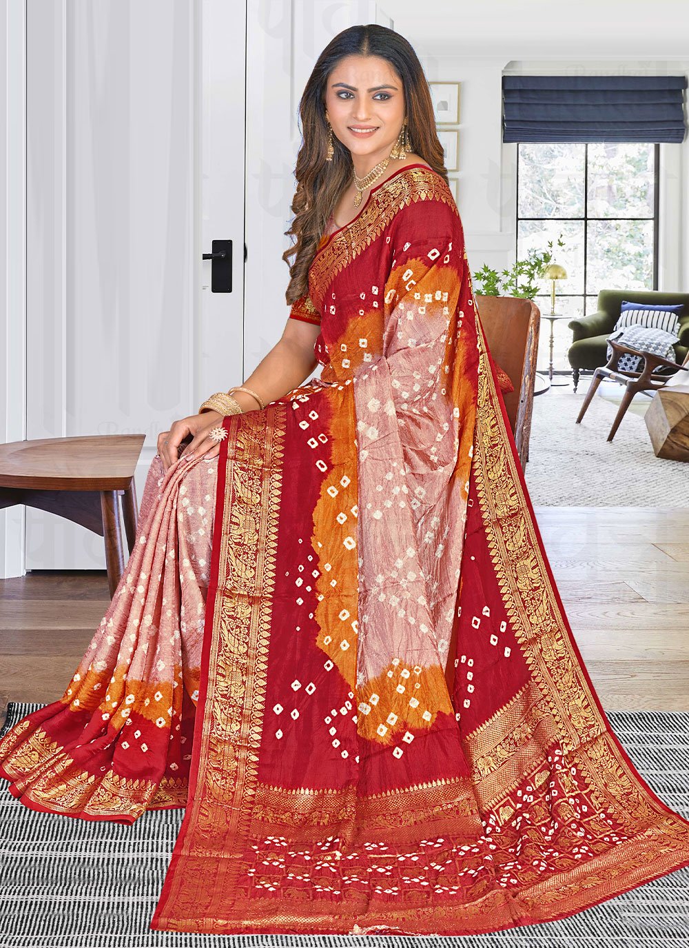 Trendy Saree Art Silk Multi Colour Bandhej Saree