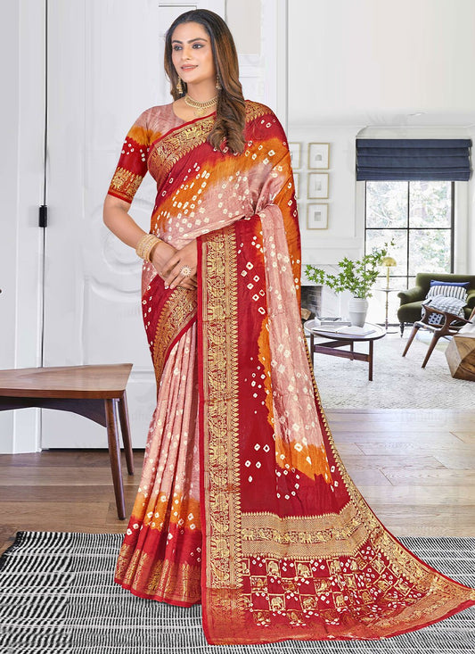 Trendy Saree Art Silk Multi Colour Bandhej Saree