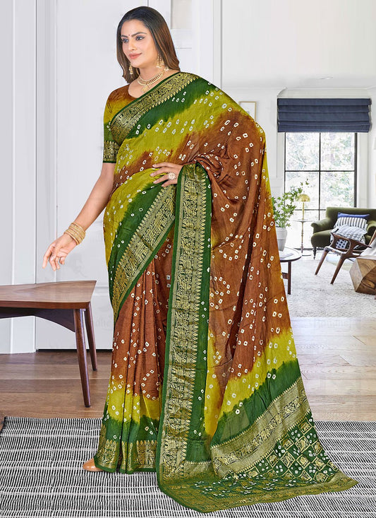 Classic Art Silk Multi Colour Bandhej Saree