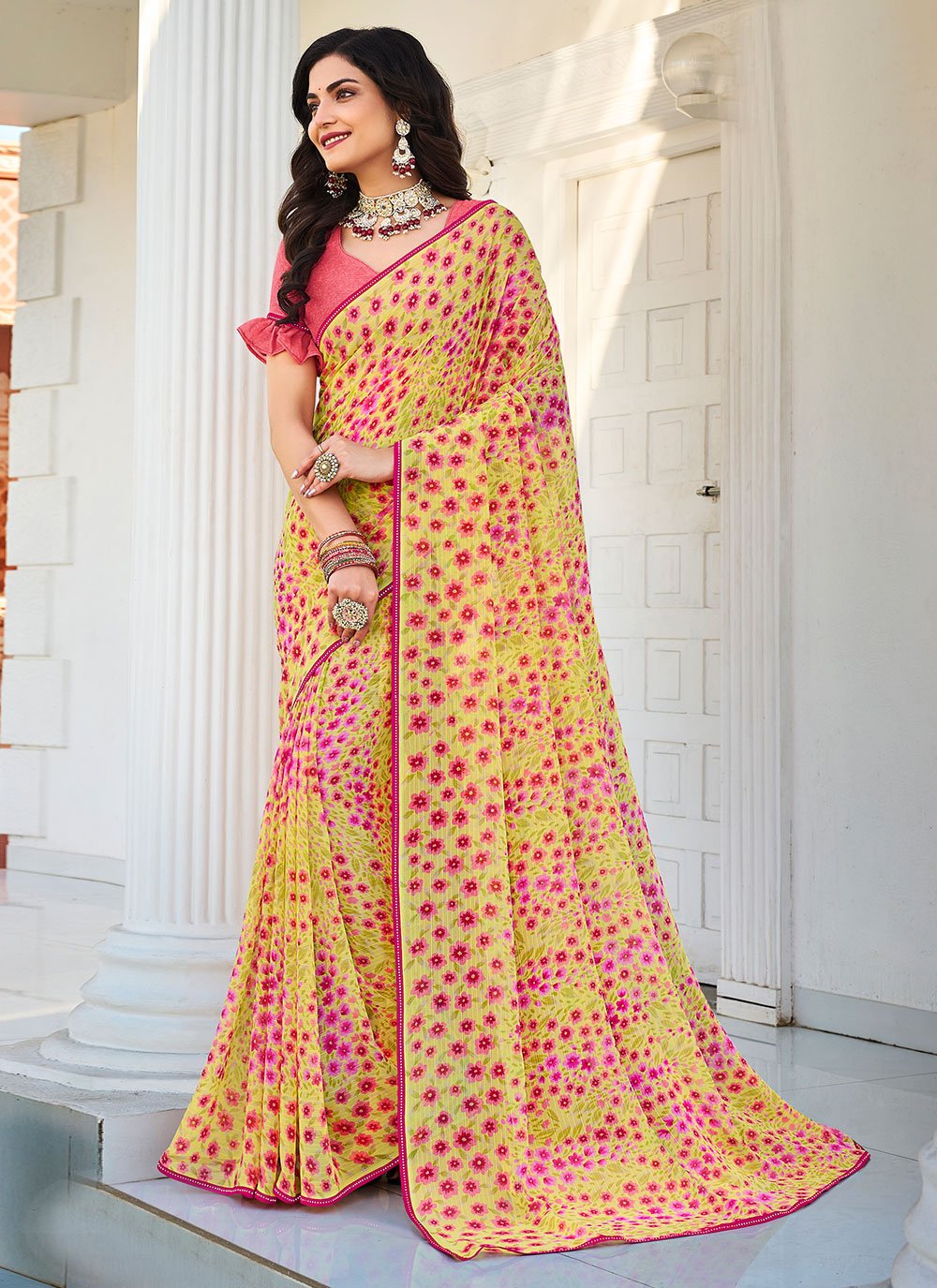 Classic Designer Georgette Multi Colour Fancy Work Saree