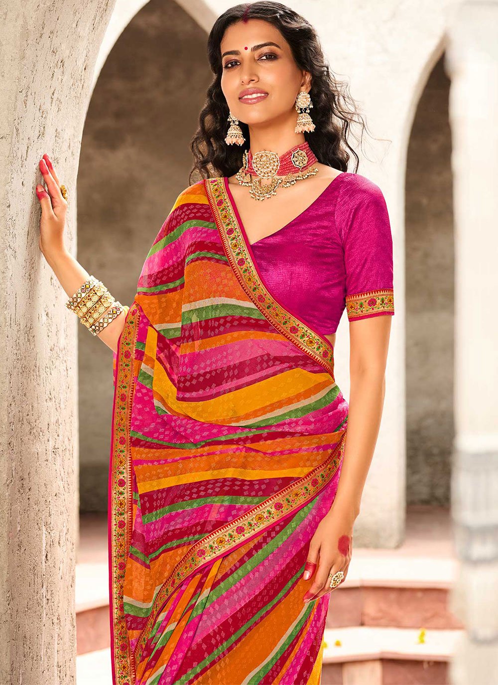 Classic Brasso Multi Colour Print Saree