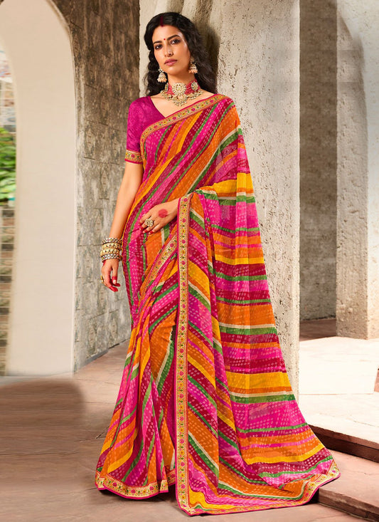 Classic Brasso Multi Colour Print Saree