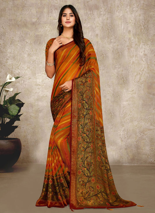 Classic Brasso Chiffon Multi Colour Lace Saree