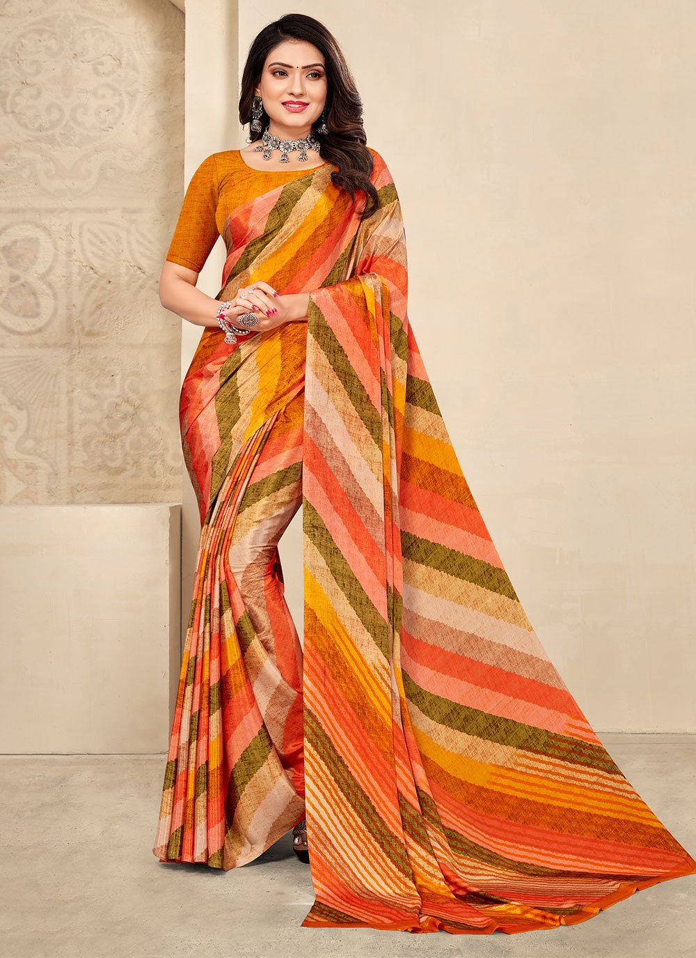 Contemporary Crepe Silk Multi Colour Print Saree