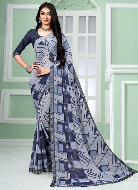 Trendy Saree Faux Georgette Multi Colour Patch Border Saree