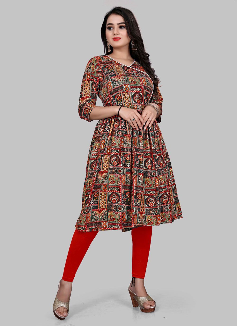 Casual Kurti Rayon Viscose Multi Colour Foil Print Kurtis