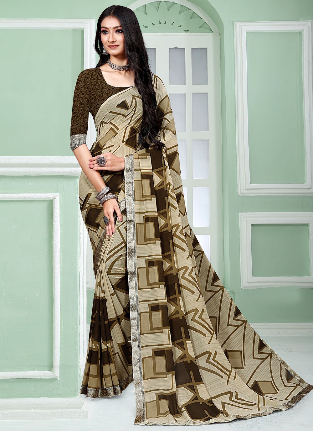 Trendy Saree Faux Georgette Multi Colour Patch Border Saree