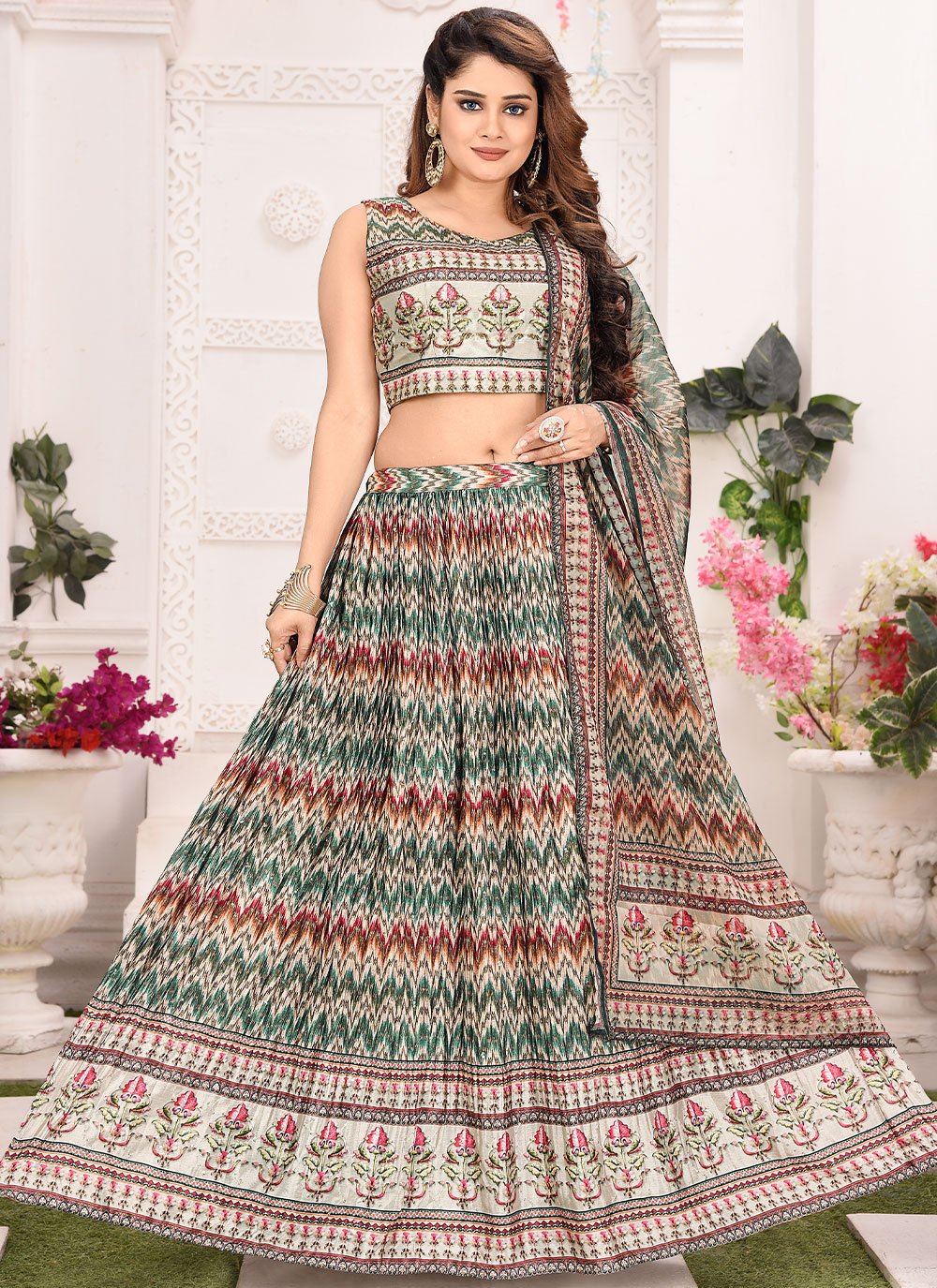 Lehenga Choli Chinon Multi Colour Print Lehenga Choli