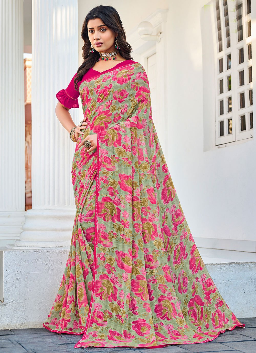 Classic Designer Georgette Multi Colour Fancy Work Saree