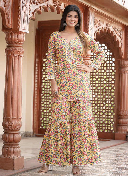 Designer Kurti Cotton Multi Colour Floral Patch Kurtis