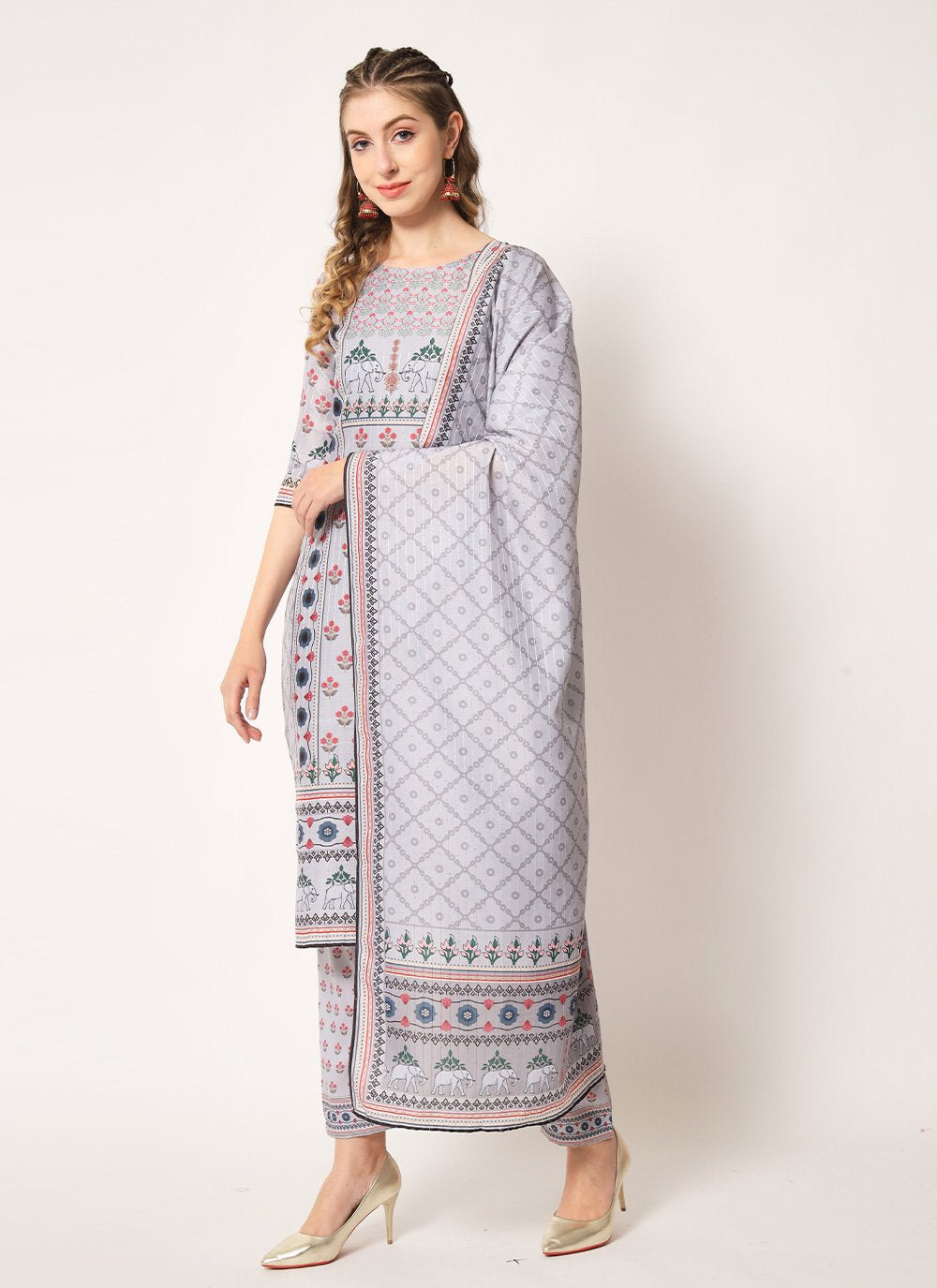 Straight Salwar Suit Muslin Multi Colour Embroidered Salwar Kameez