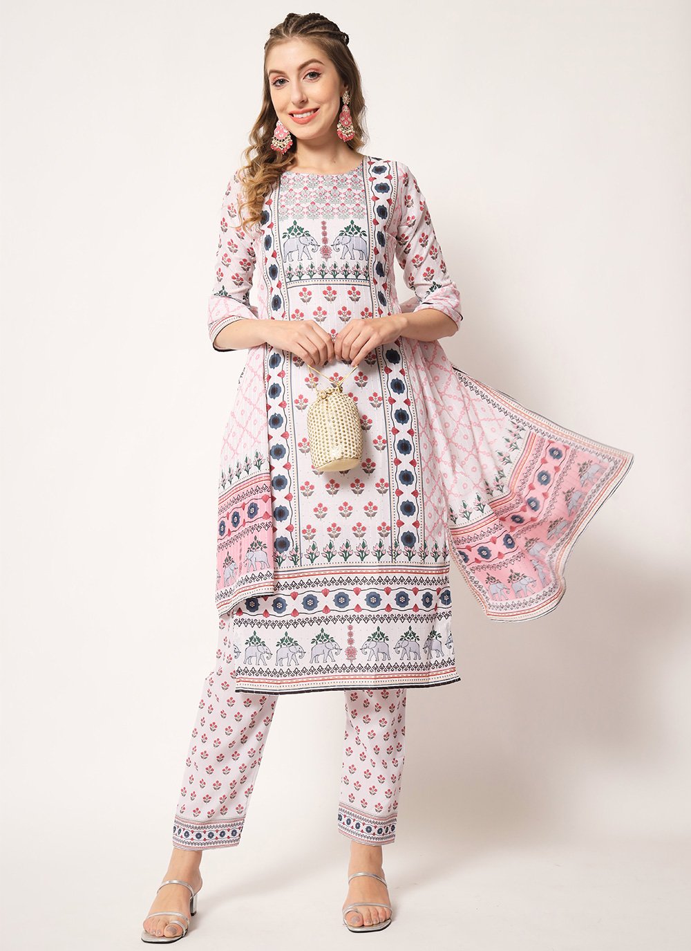 Straight Salwar Suit Muslin Multi Colour Embroidered Salwar Kameez