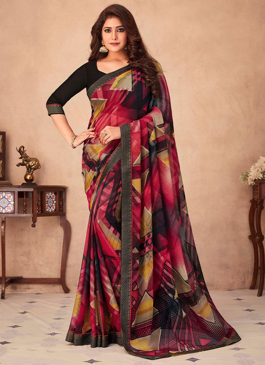 Trendy Saree Chiffon Multi Colour Patch Border Saree