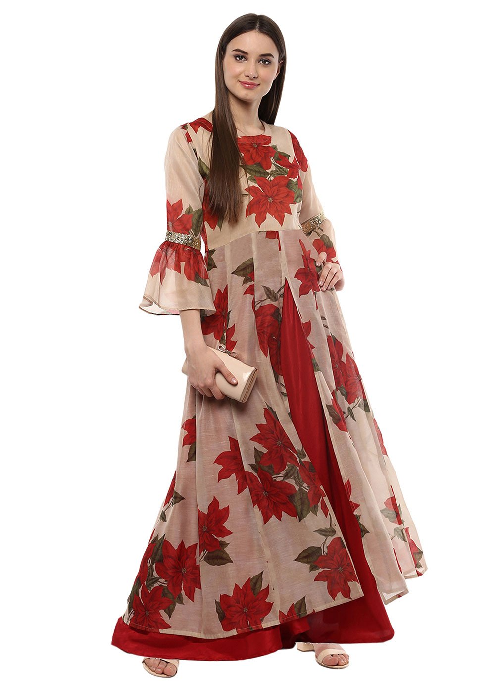 Floor Length Kurti Chanderi Multi Colour Digital Print Kurtis