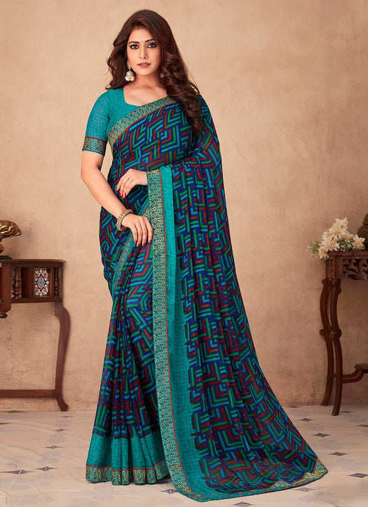 Classic Chiffon Multi Colour Patch Border Saree