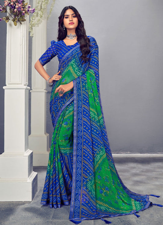 Contemporary Chiffon Multi Colour Bandhej Saree