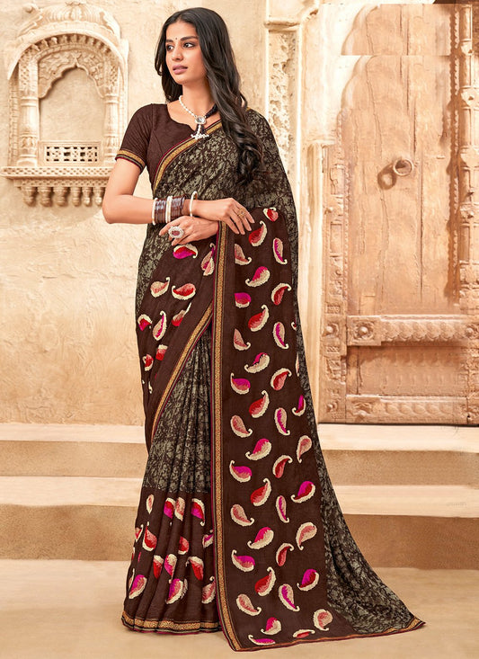 Contemporary Chiffon Multi Colour Fancy Work Saree