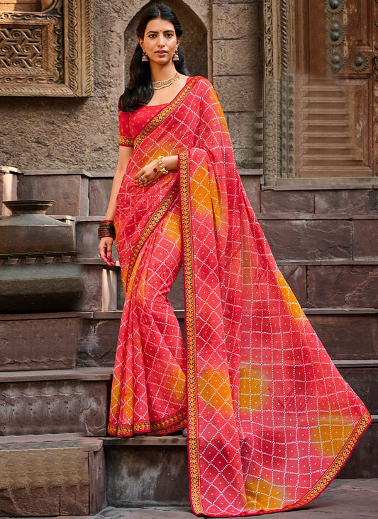 Contemporary Chiffon Multi Colour Fancy Work Saree