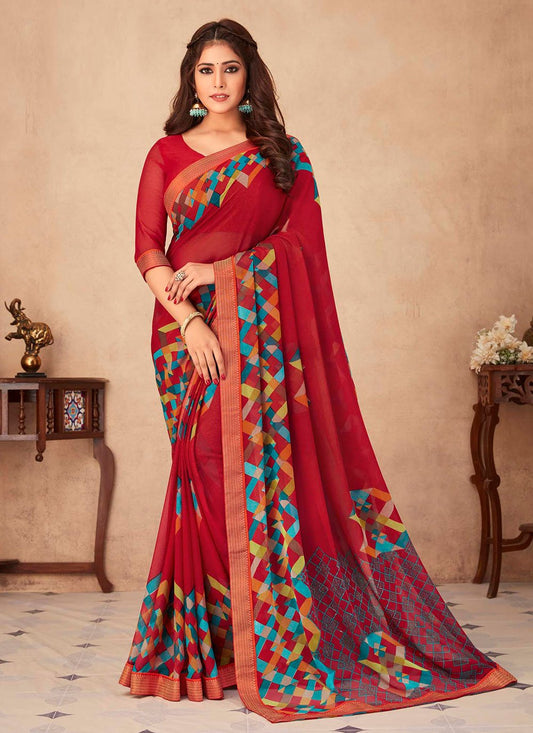 Classic Chiffon Multi Colour Print Saree