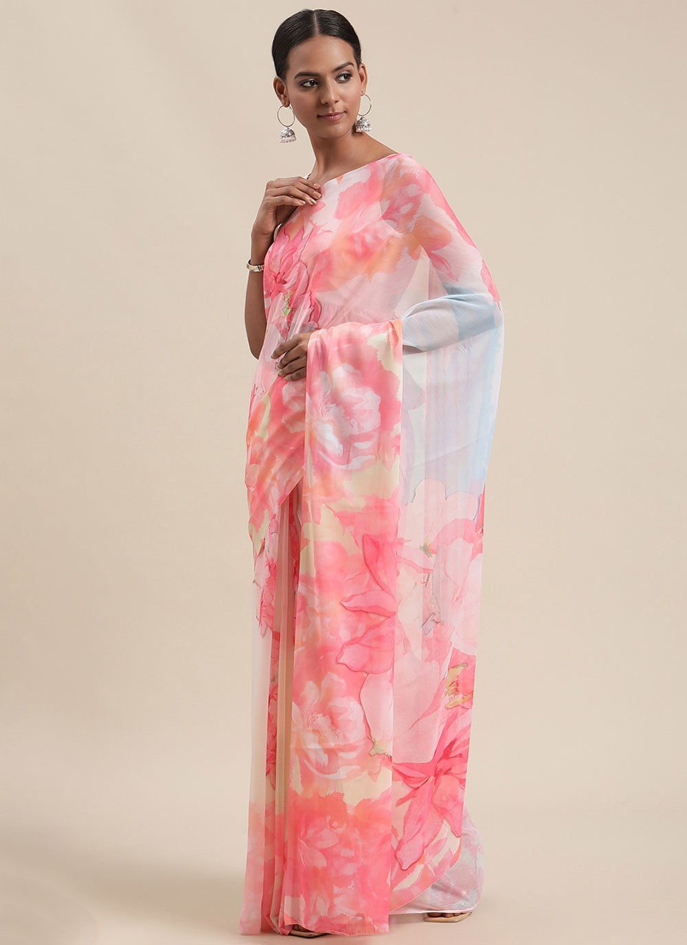 Trendy Saree Chiffon Multi Colour Digital Print Saree