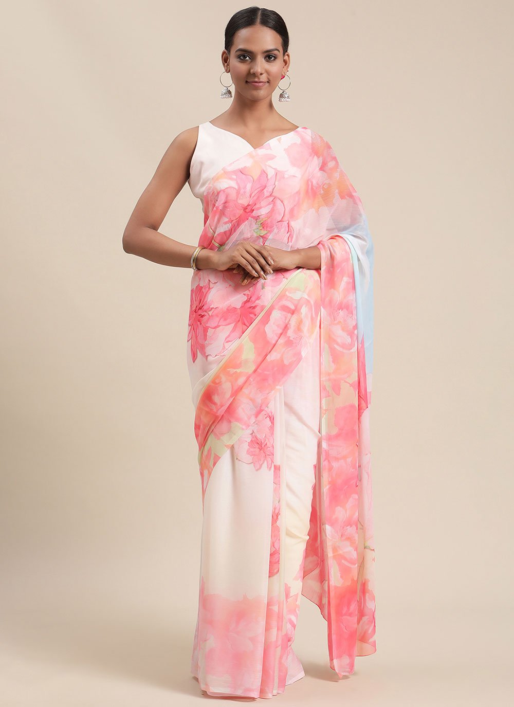 Trendy Saree Chiffon Multi Colour Digital Print Saree