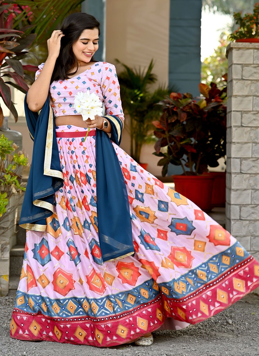 Lehenga Choli Chinon Multi Colour Print Lehenga Choli