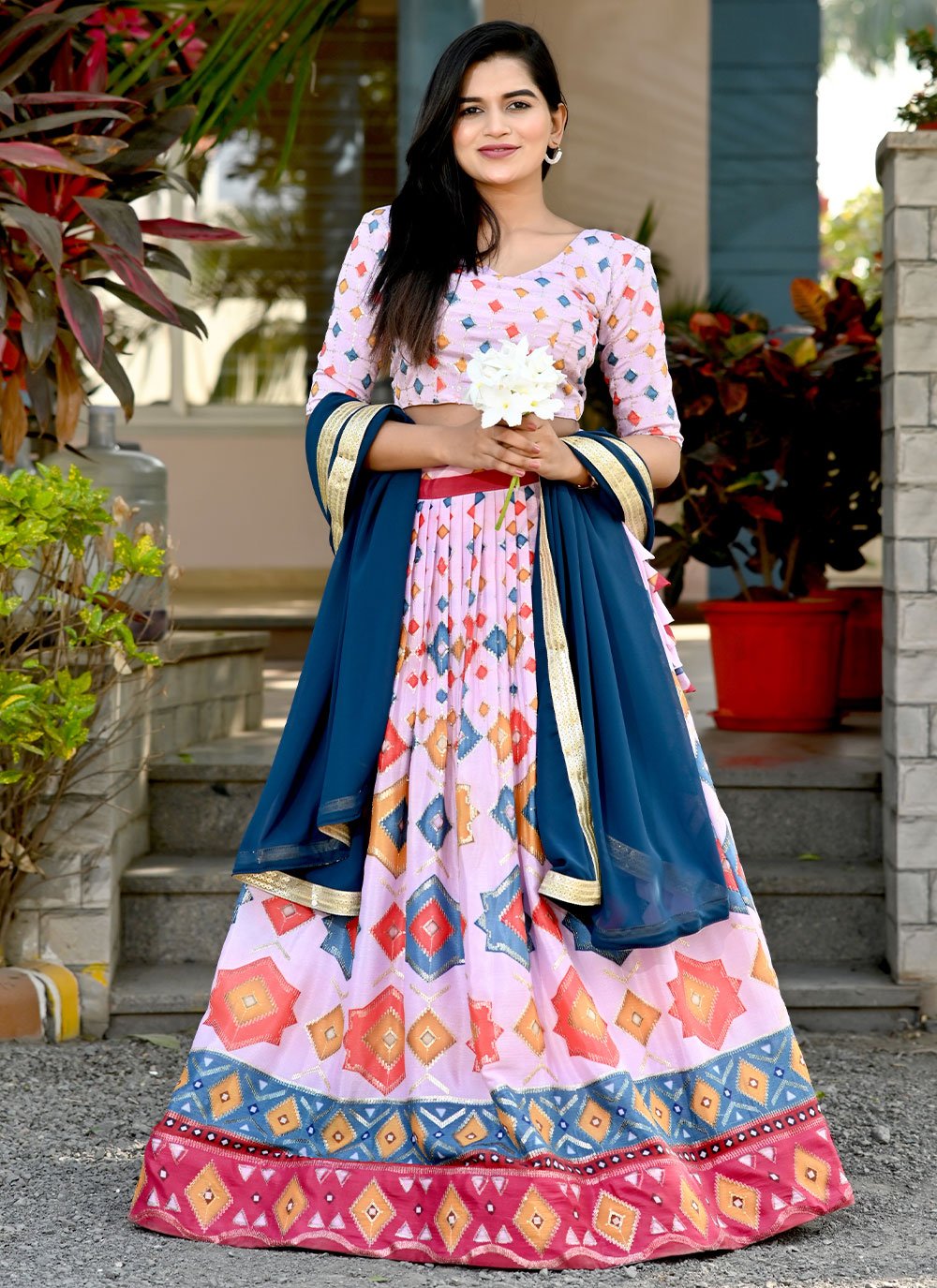 Lehenga Choli Chinon Multi Colour Print Lehenga Choli