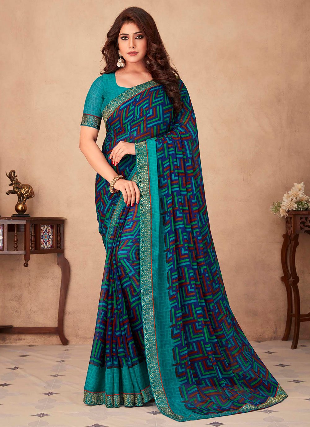 Classic Chiffon Multi Colour Print Saree