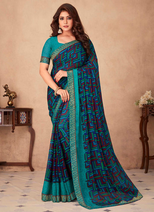 Classic Chiffon Multi Colour Print Saree