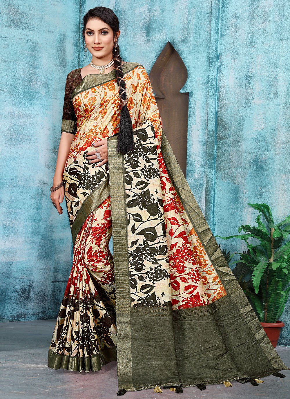 Classic Banarasi Silk Multi Colour Digital Print Saree