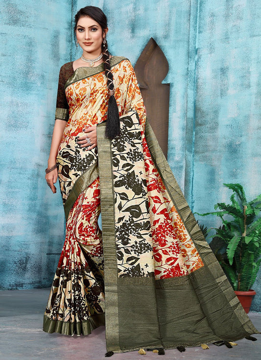 Classic Banarasi Silk Multi Colour Digital Print Saree